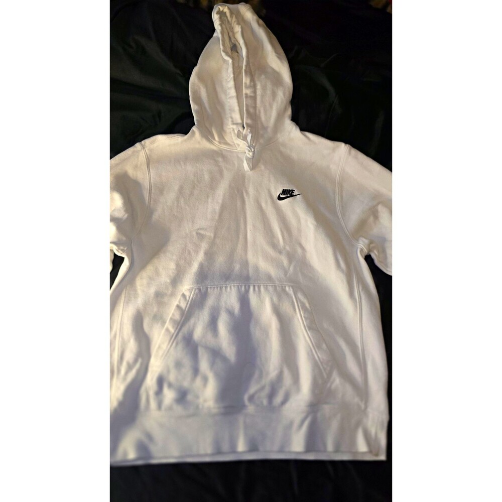 Nike Men's Pullover Hoodie White XL Cotton Fleece Embroidered Logo Drawstring